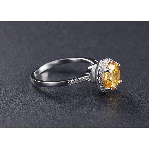 Yellow Zircon Cubic Zirconia 2 ct Round Ring - Picture 5 of 5